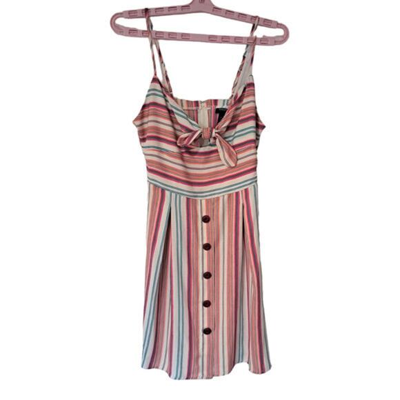 Teeze Me Sleeveless Tie Front Mini Dress Striped‎ Sz 5/6 100% Polyester - Picture 1 of 4